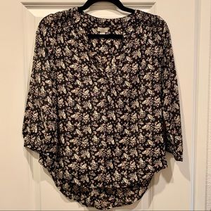 HINGE | black and cream owl ¾ sleeve blouse